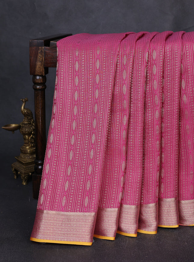 Gajri Pink Banarasi Crepe Saree