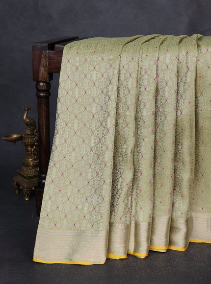 Lime Green Banarasi Crepe Saree