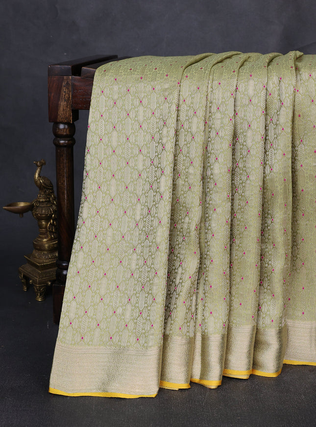 Lime Green Banarasi Crepe Saree