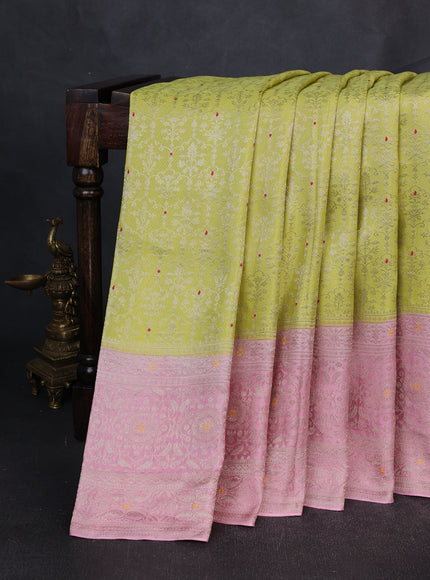 Lime Green - Light Pink Banarasi Crepe Saree