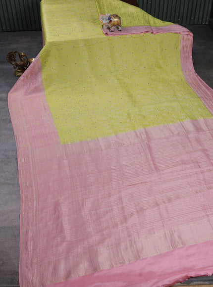 Lime Green - Light Pink Banarasi Crepe Saree