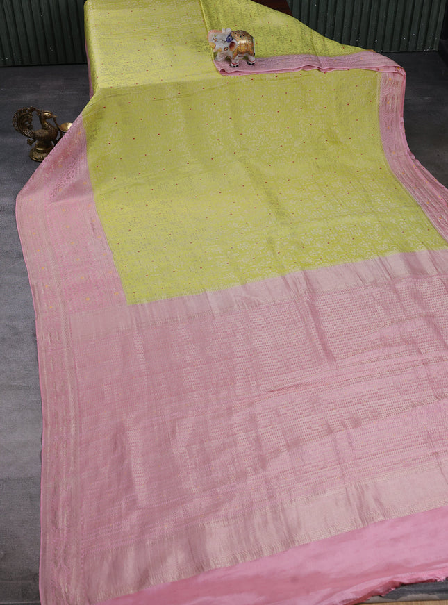 Lime Green - Light Pink Banarasi Crepe Saree