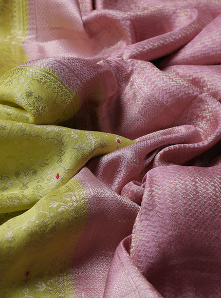 Lime Green - Light Pink Banarasi Crepe Saree