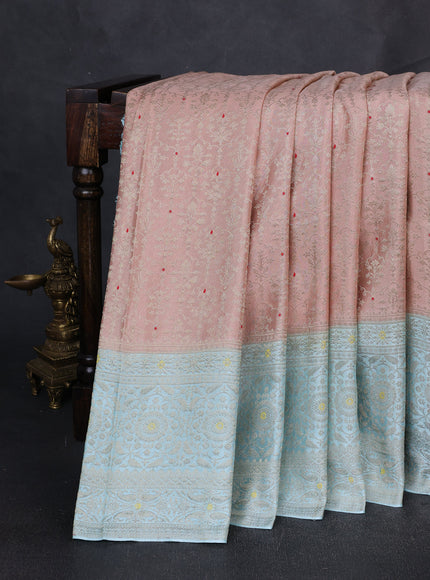 Mild Peach - Light Blue Banarasi Crepe Saree