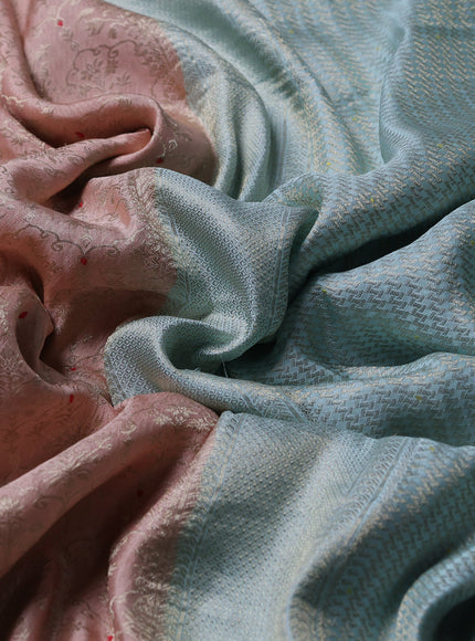 Mild Peach - Light Blue Banarasi Crepe Saree