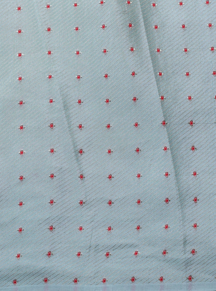 Mild Peach - Light Blue Banarasi Crepe Saree