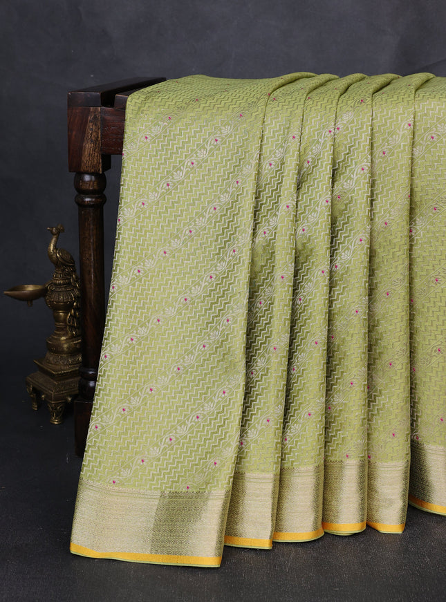 Pista Green Banarasi Crepe Saree