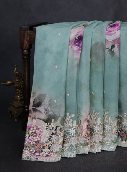 Pastel Green Georgette Embroidery Saree