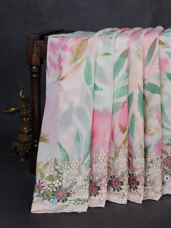 Multi Colour Georgette Embroidery Saree