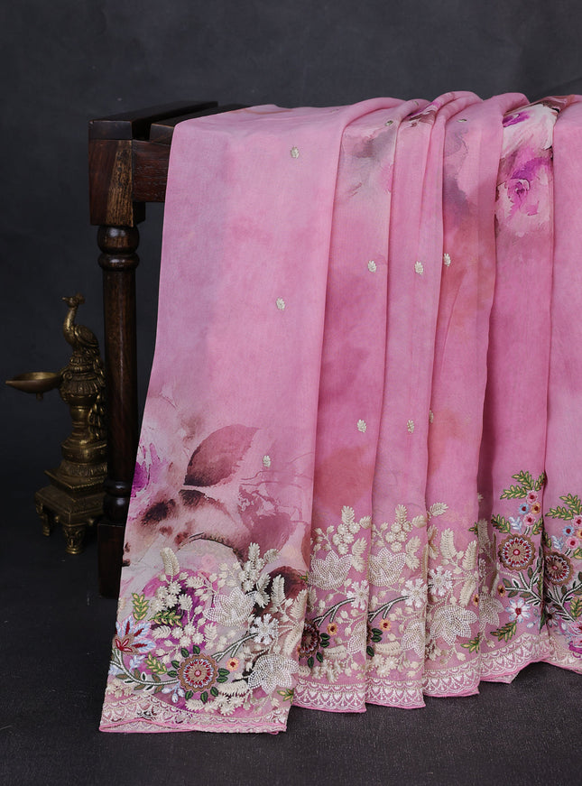 Light Pink Georgette Embroidery Saree