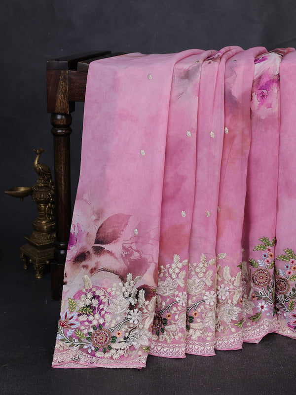 Light Pink Georgette Embroidery Saree