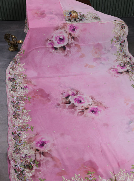 Light Pink Georgette Embroidery Saree