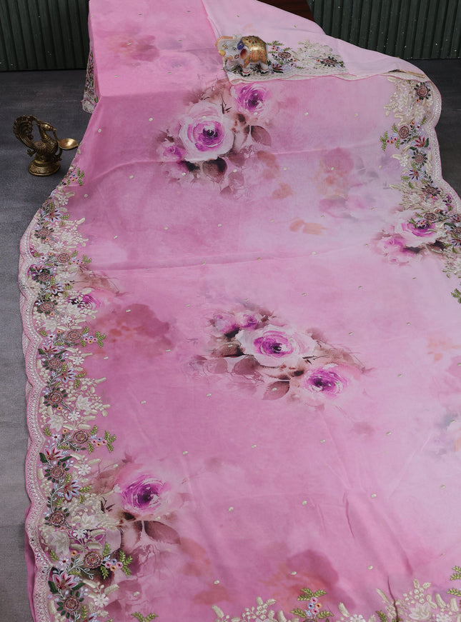 Light Pink Georgette Embroidery Saree