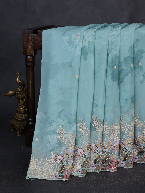 Sky Blue Georgette Embroidery Saree