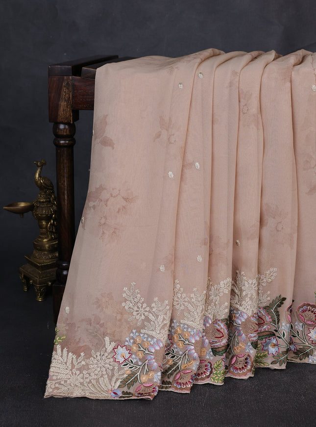 Light Brown Georgette Embroidery Saree