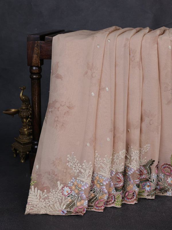 Light Brown Georgette Embroidery Saree