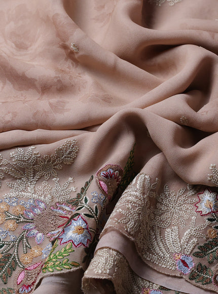 Light Brown Georgette Embroidery Saree