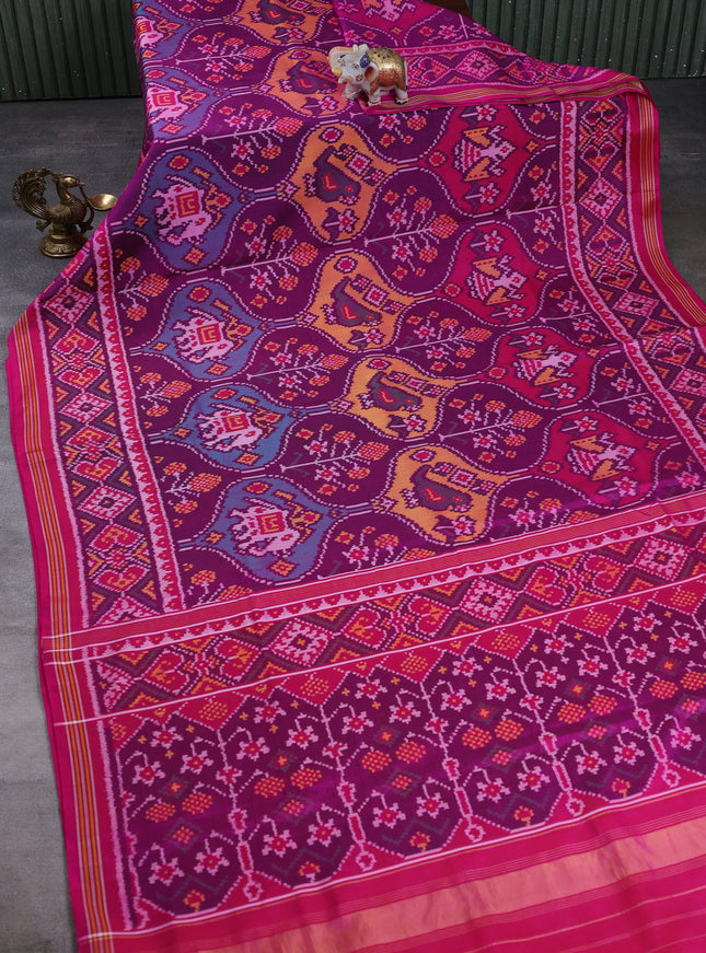 Purple - Pink Ikat Silk Saree