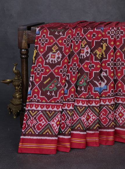 Maroon - Red Ikat Silk Saree