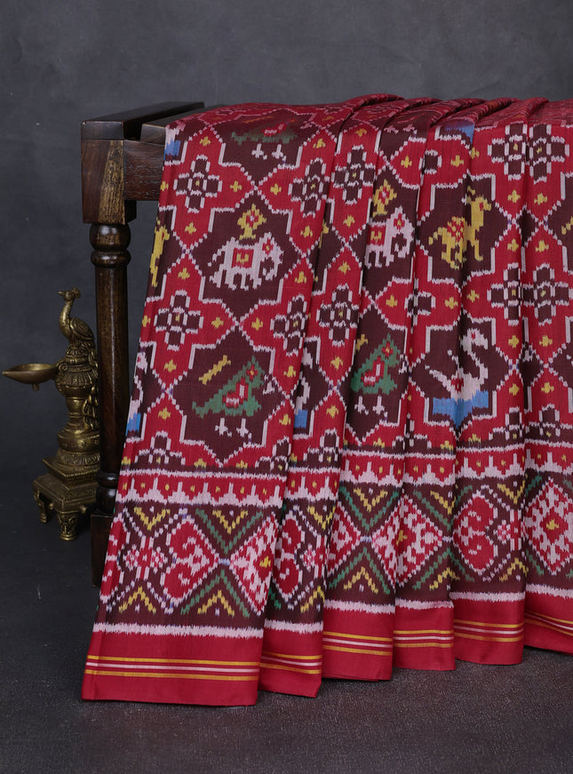 Maroon - Red Ikat Silk Saree