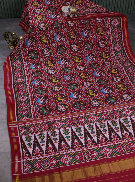 Maroon - Red Ikat Silk Saree