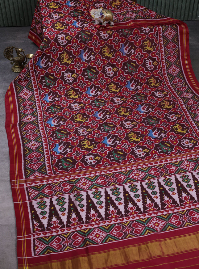 Maroon - Red Ikat Silk Saree
