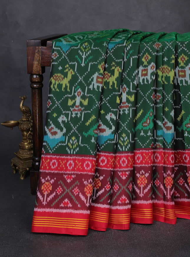 Green - Red Ikat Silk Saree