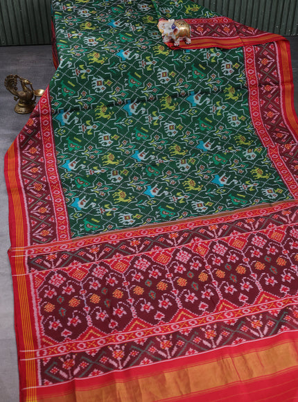 Green - Red Ikat Silk Saree