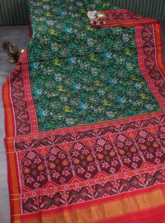 Green - Red Ikat Silk Saree