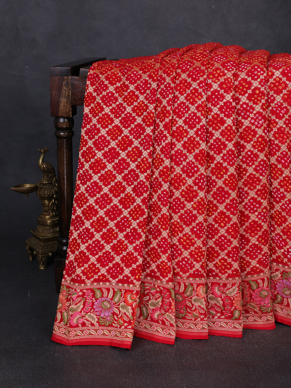 Red Bandhani Georgette Saree