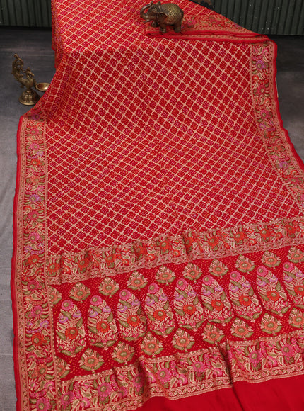 Red Bandhani Georgette Saree