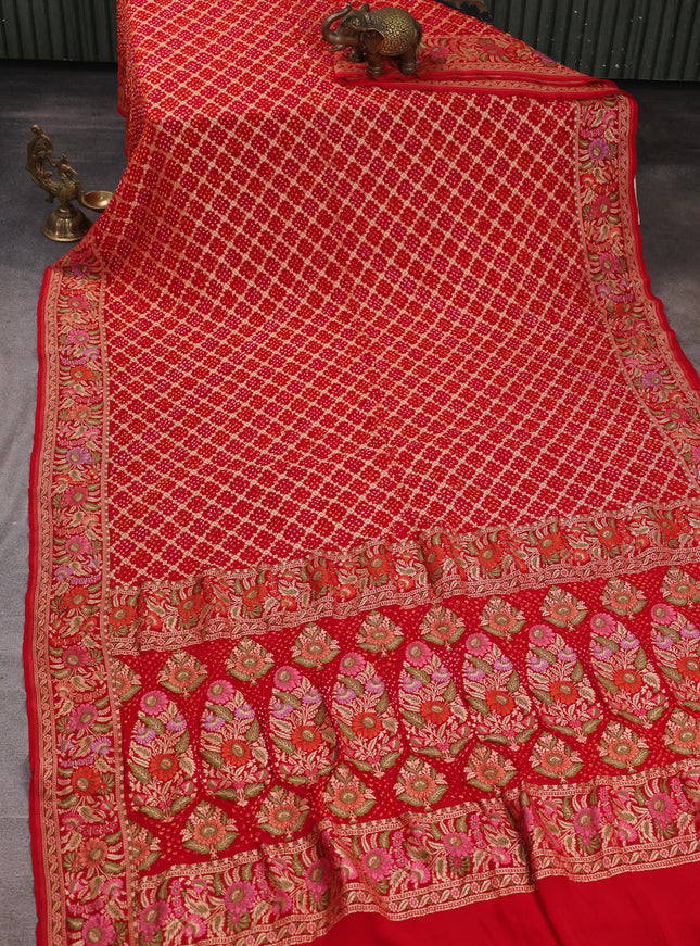 Red Bandhani Georgette Saree