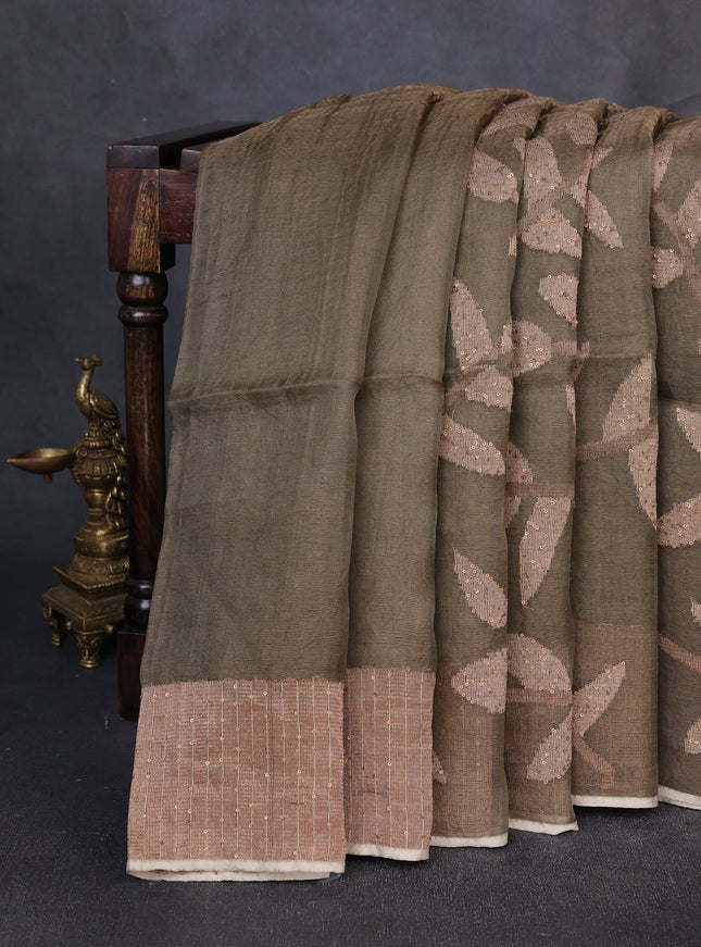 Military Green Matka Tussar Saree