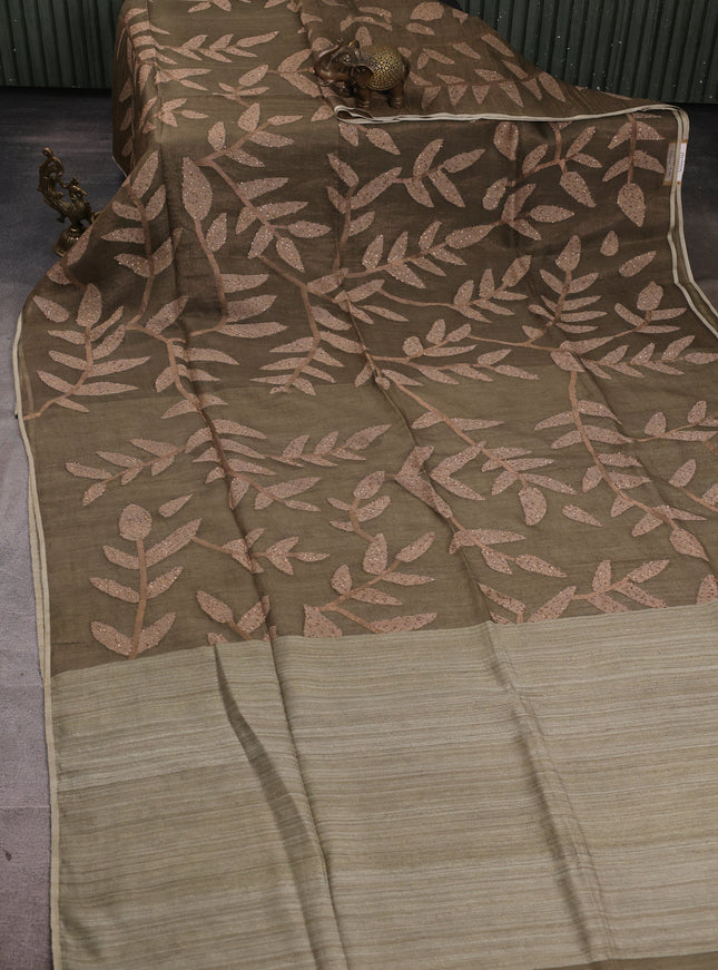 Military Green Matka Tussar Saree