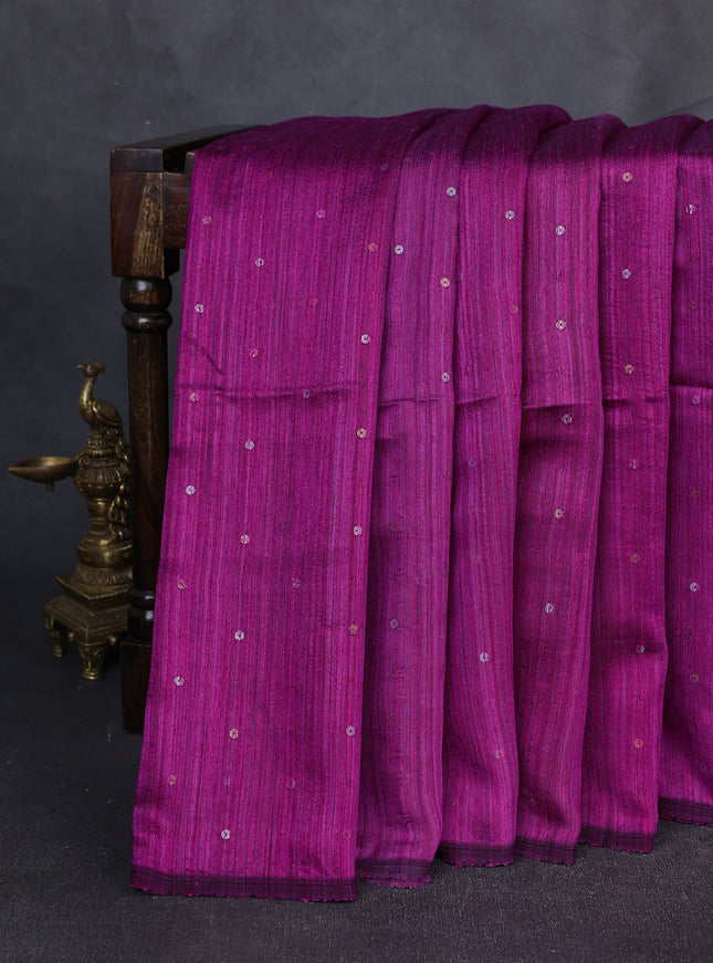 Magenta Pink-Black Matka Tussar Saree