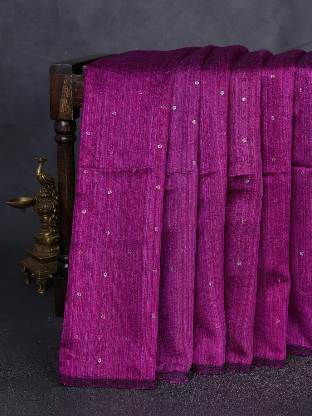 Magenta Pink-Black Matka Tussar Saree