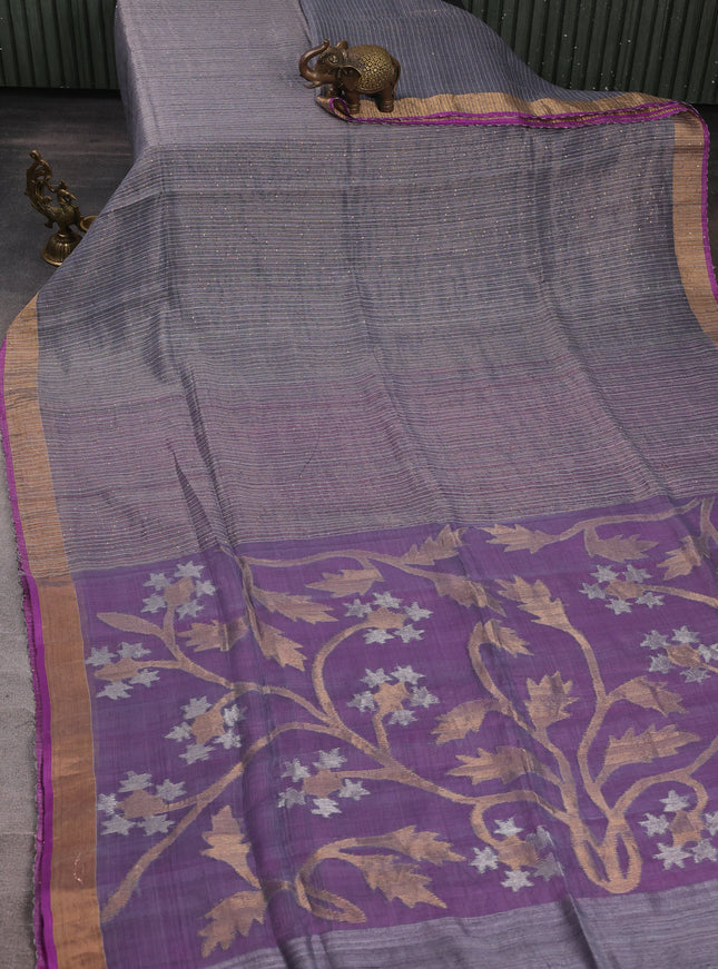 Magenta-Grey Matka Tussar Saree