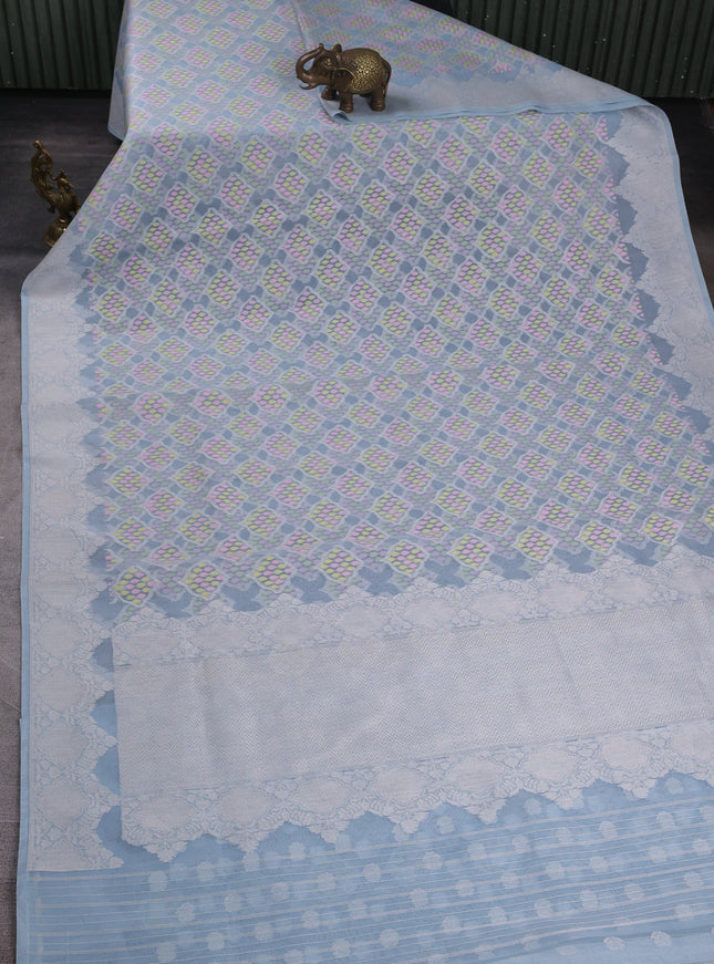 Sky Blue Banarasi Kora Saree