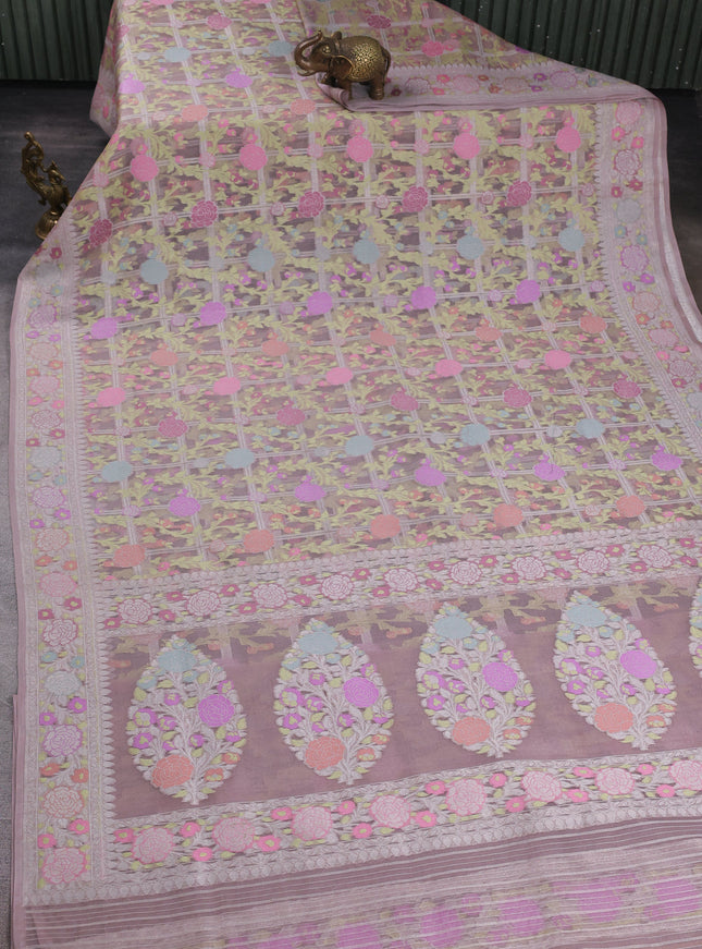Onion Pink Banarasi Kora Saree