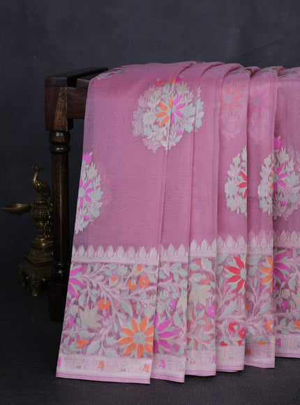 Pastel Pink Banarasi Kora Saree