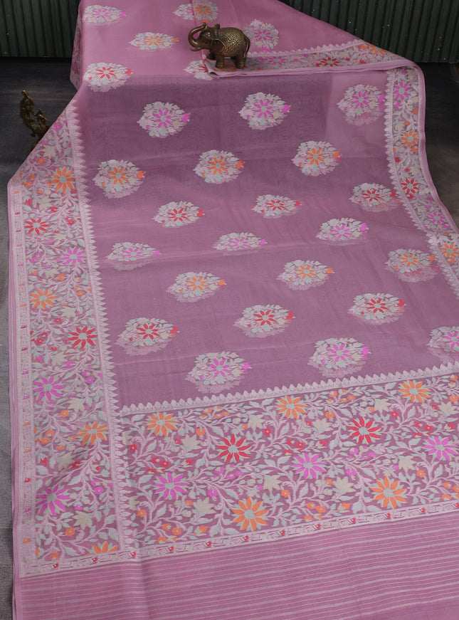 Pastel Pink Banarasi Kora Saree