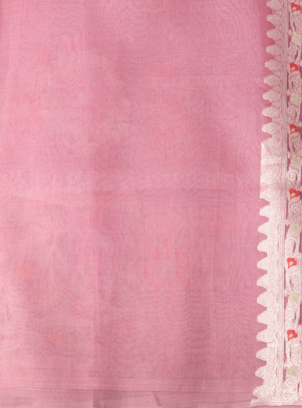 Pastel Pink Banarasi Kora Saree