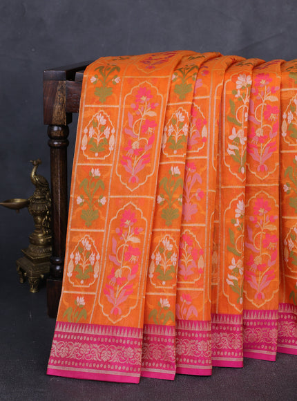Orange-Magenta Banarasi Kora Saree