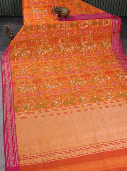 Orange-Magenta Banarasi Kora Saree