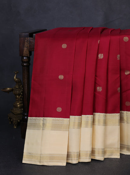 Maroon - Cream Pure Kanchipuram Silk Saree