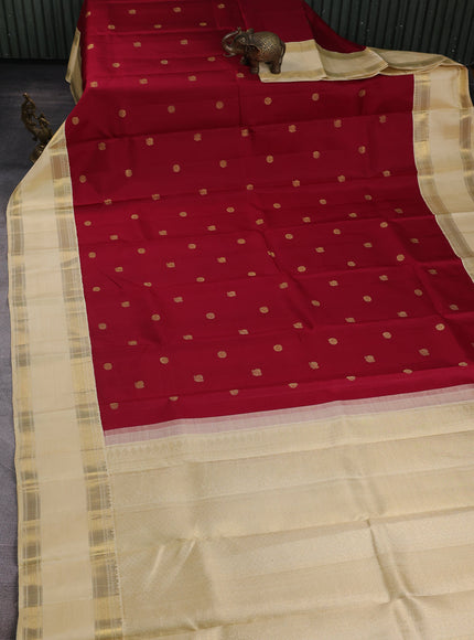 Maroon - Cream Pure Kanchipuram Silk Saree
