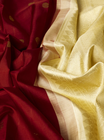 Maroon - Cream Pure Kanchipuram Silk Saree