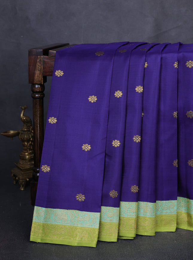Blue - Light Green Pure Kanchipuram Silk Saree