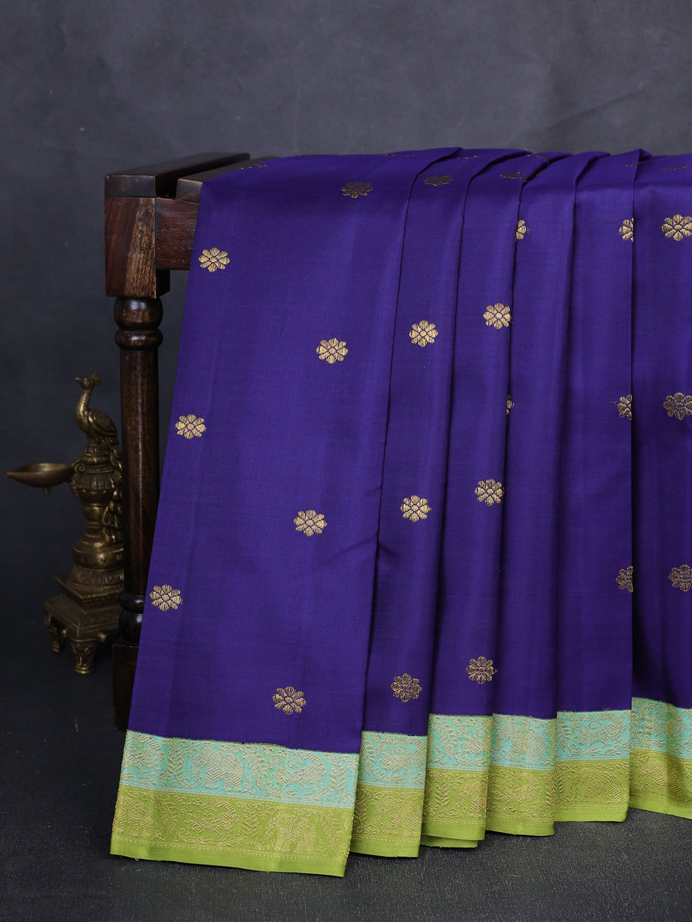 Blue - Light Green Pure Kanchipuram Silk Saree