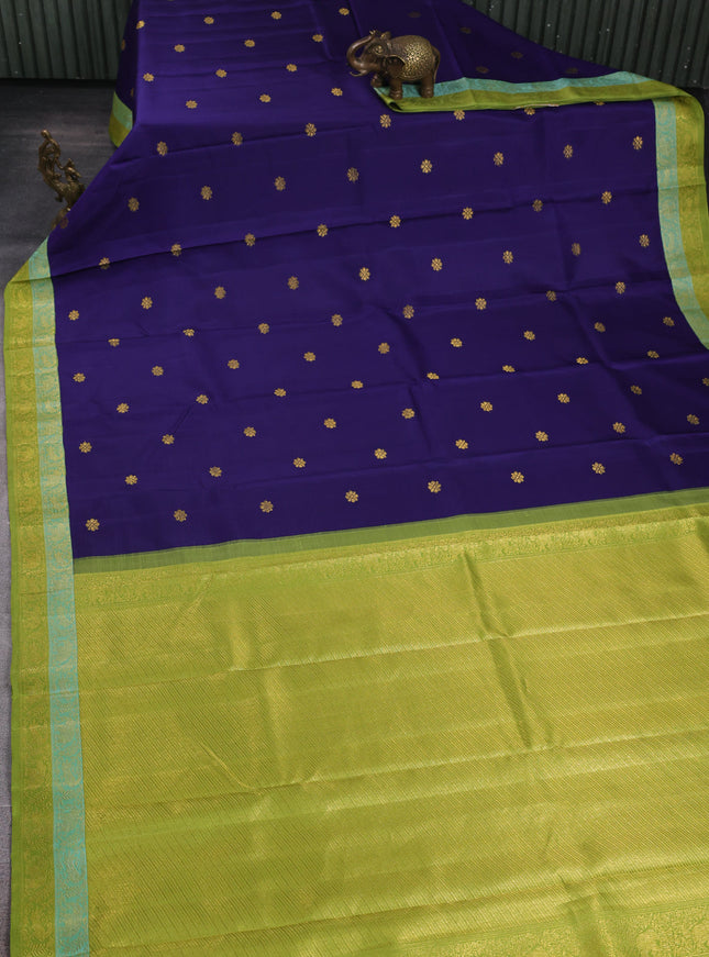 Blue - Light Green Pure Kanchipuram Silk Saree
